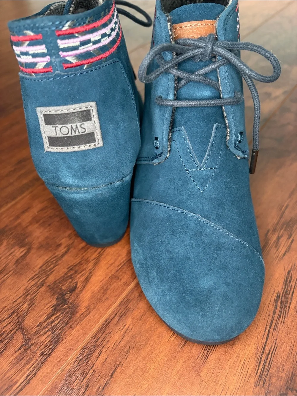 Toms Blue Suede Lace-Up Wedge Ankle Boots - Women